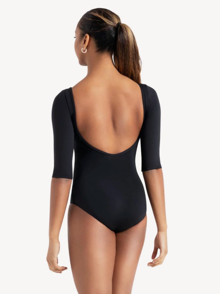 Boatneck 3/4 Sleeve Leotard with Open Back