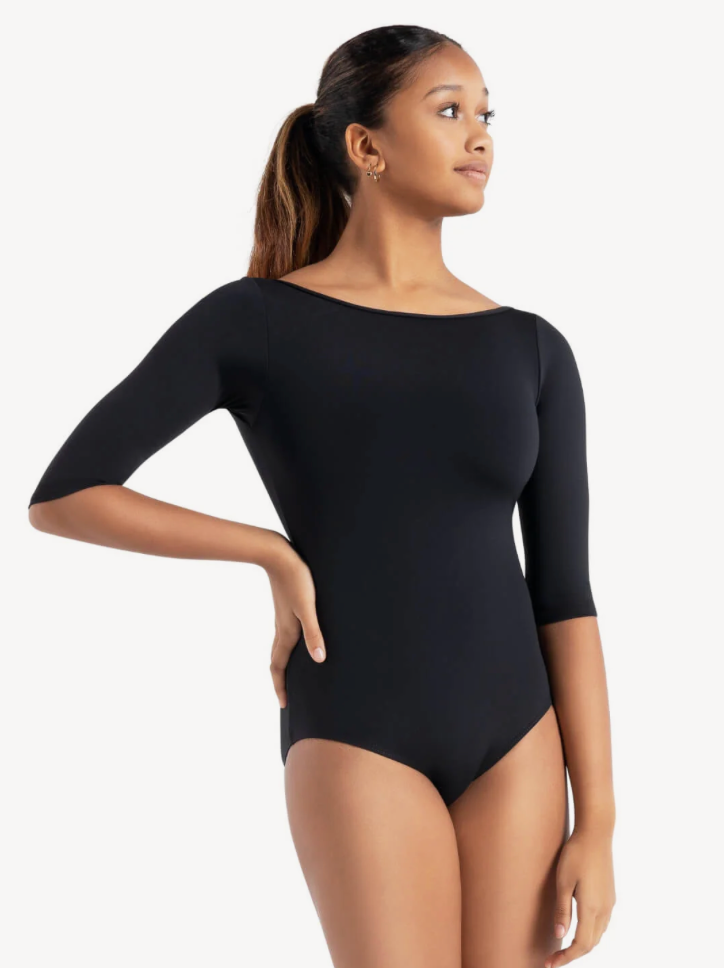 Boatneck 3/4 Sleeve Leotard with Open Back (SKU:TB243W)